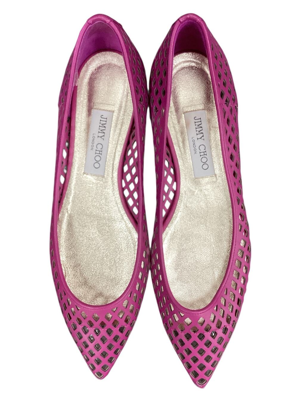 Jimmy Choo Flats Women’s SZ9 Perforated Leather Made In Italy Fuchsia Never Used